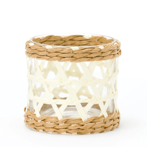 Small white woven hurricane lantern.