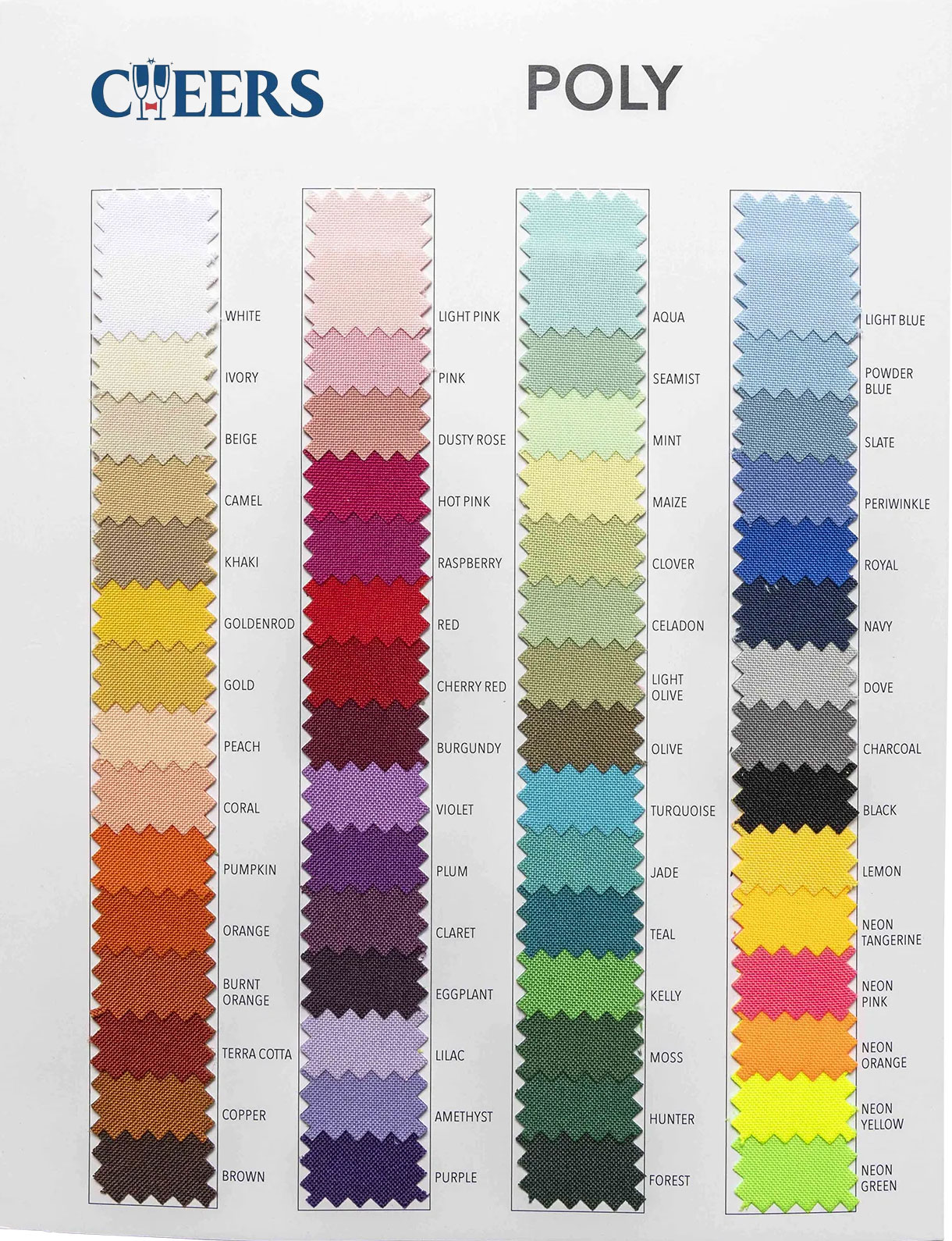 Solid polyester material swatch for rentals.