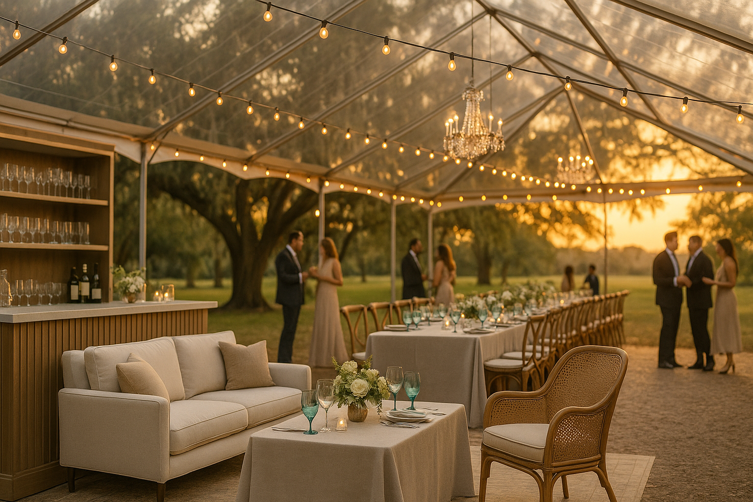 Event populated with event rentals from Cheers Event Rentals - AI generated